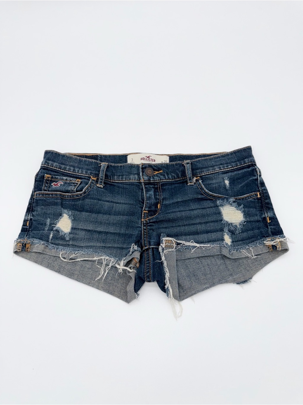 Hollister Distressed Cutoff Jean Shorts - Dark Blue Vintage